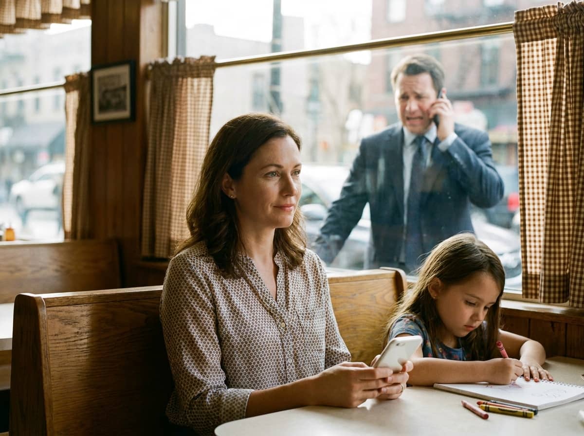 family betrayal — family betrayal two-panel image showing a little girl holding a purple barrette on the left and a shocked family discovering an empty bank account on the right