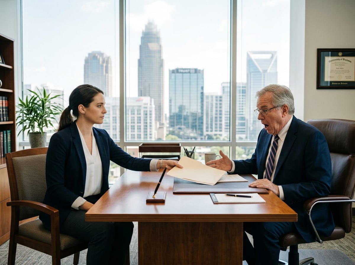 family betrayal — family betrayal two-panel image showing a Thanksgiving dinner table with a navy folder on the left and a woman calmly holding property records on the right